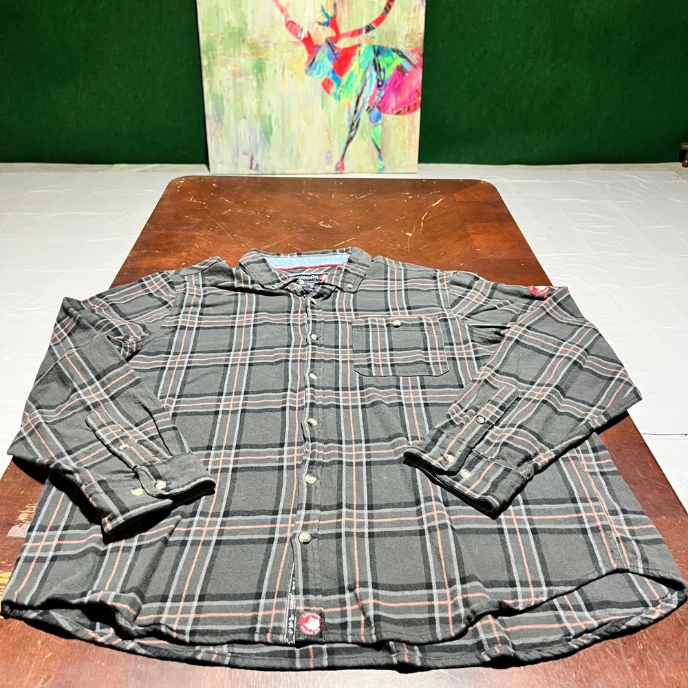 Canada Weathergear Mens XL Gray Pink Plaid Flannel Button Down Shirt CW6109